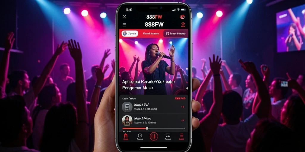 Tampilan antarmuka 888FW yang menarik dan mudah digunakan untuk karaoke.