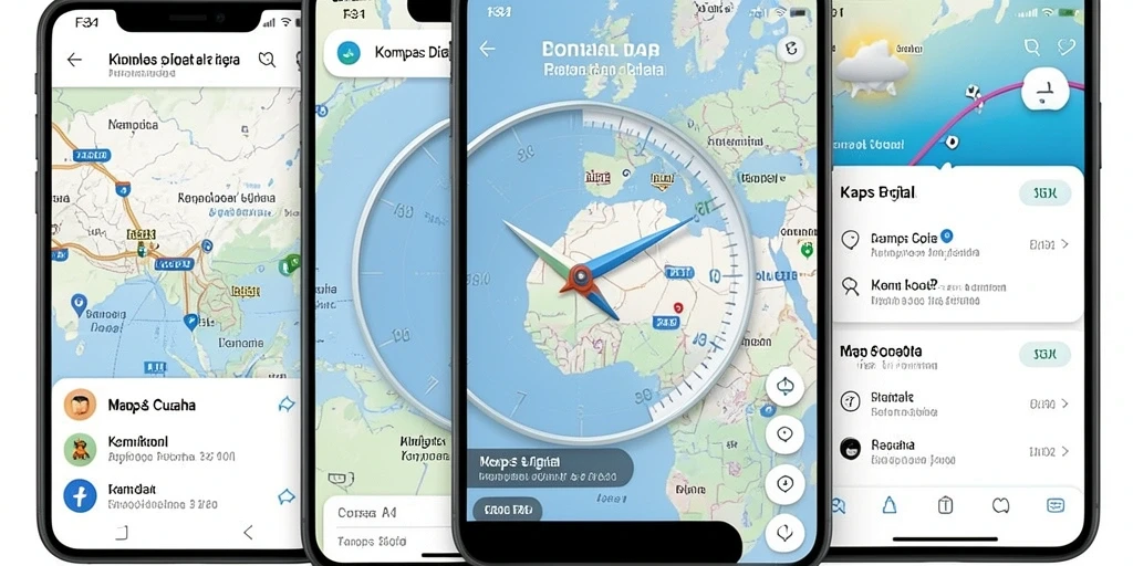 Screenshot aplikasi F32 menampilkan fitur Kompas Digital yang intuitif dan informatif.