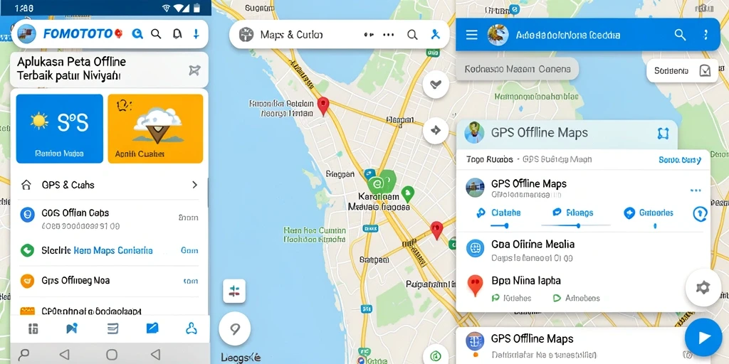 Antarmuka pengguna aplikasi FOMOTOTO dengan peta GPS offline.