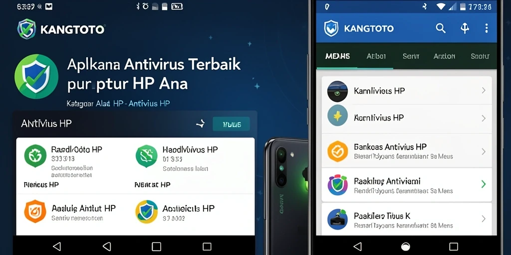 Antarmuka KANGTOTO menampilkan pemindaian dan status keamanan perangkat.