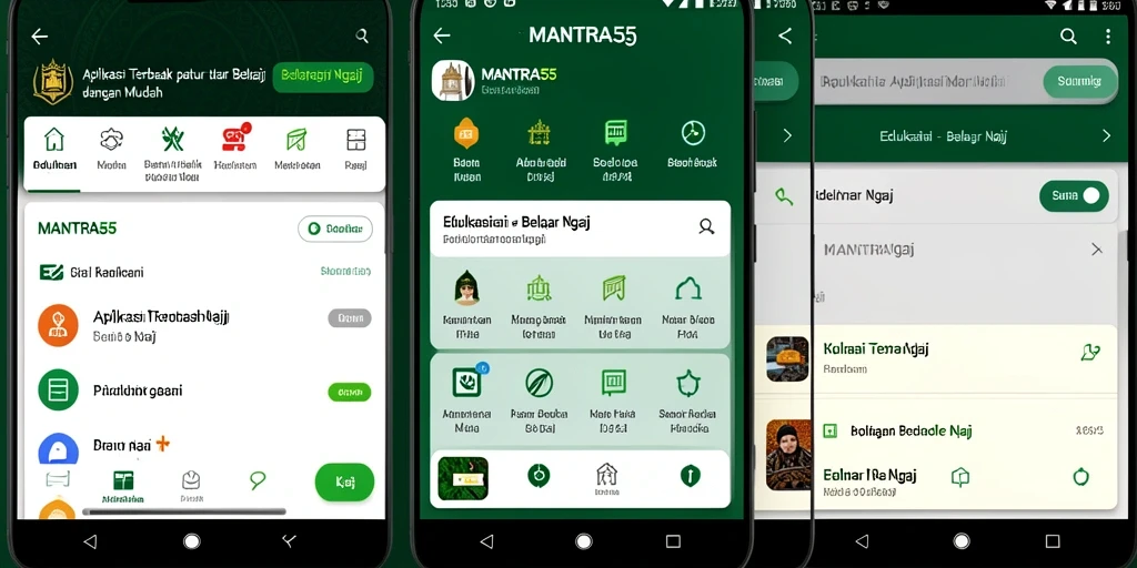 Tampilan antarmuka aplikasi MANTRA55 untuk belajar ngaji.