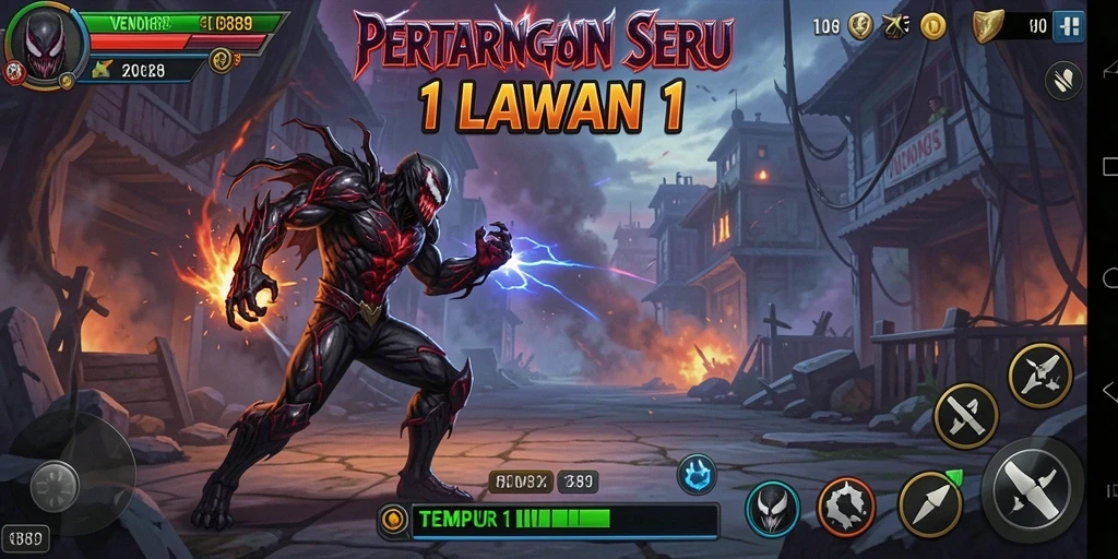 Tampilan antarmuka pertarungan Tempur 1 Lawan 1 yang mendebarkan.