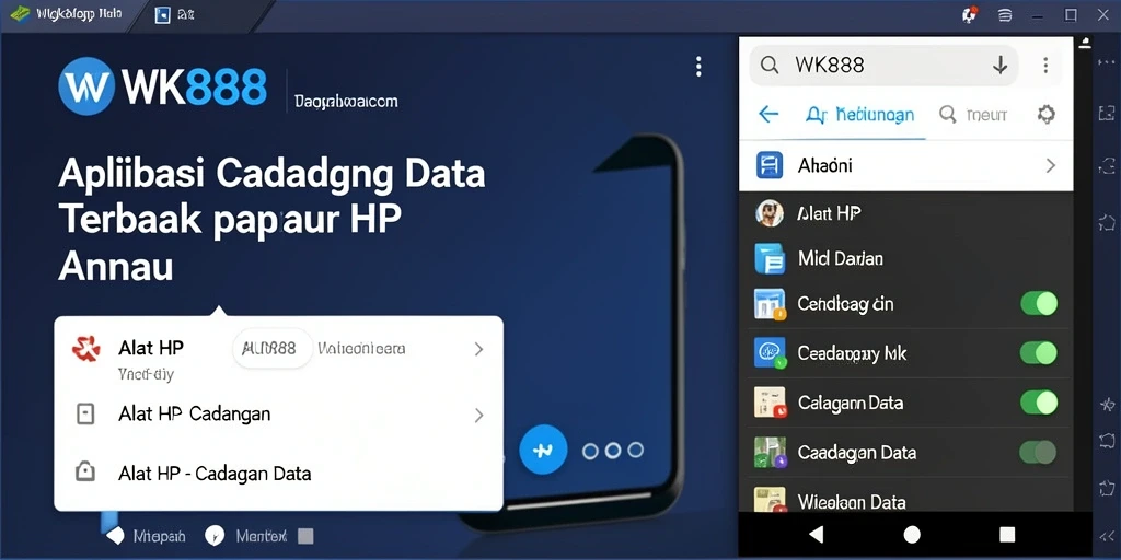 Tampilan antarmuka aplikasi WK888 untuk pencadangan data yang mudah.